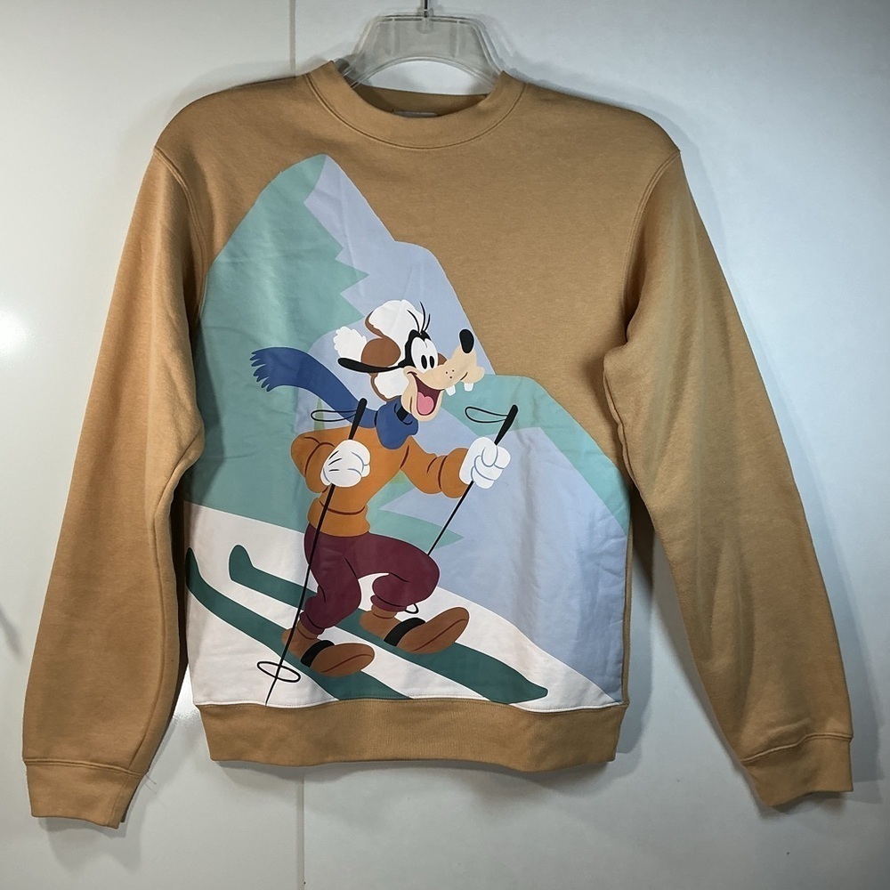 Disney Tan Goofy Skiing Graphic Crewneck Sweater 788 - Picture 2 of 6